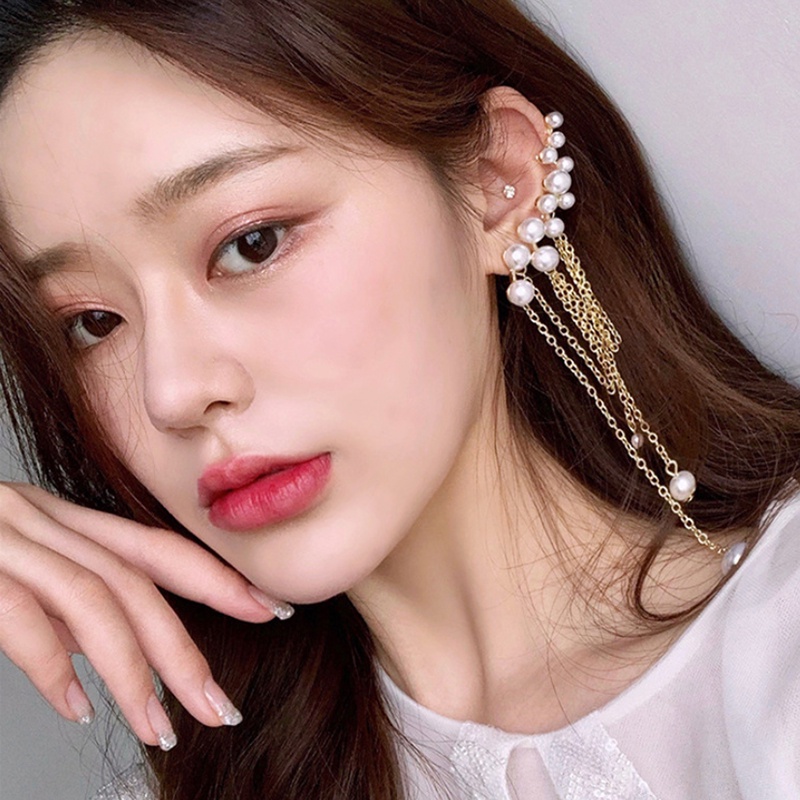 Đôi Khuyên Tai Kẹp Vành Tai Không Đối Xứng Đính Ngọc Trai Thời Trang Hàn Quốc Cho Nữ