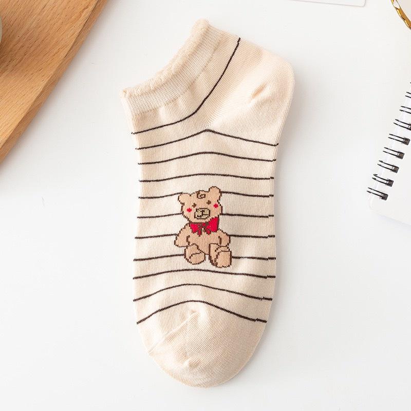 PVN49400 Set 10 đôi tất cổ thấp nữ họa tiết hình gấu dễ thương, vớ nữ phong cách Hàn Giá Rẻ