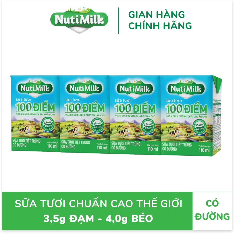 [BÉ KHỎE BÉ ĐẸP] NutiMilk Sữa tươi 100 điểm - Sữa tươi tiệt trùng Có đường 110ml - Thương Hiệu NUTIFOOD - YOOSOO MALL