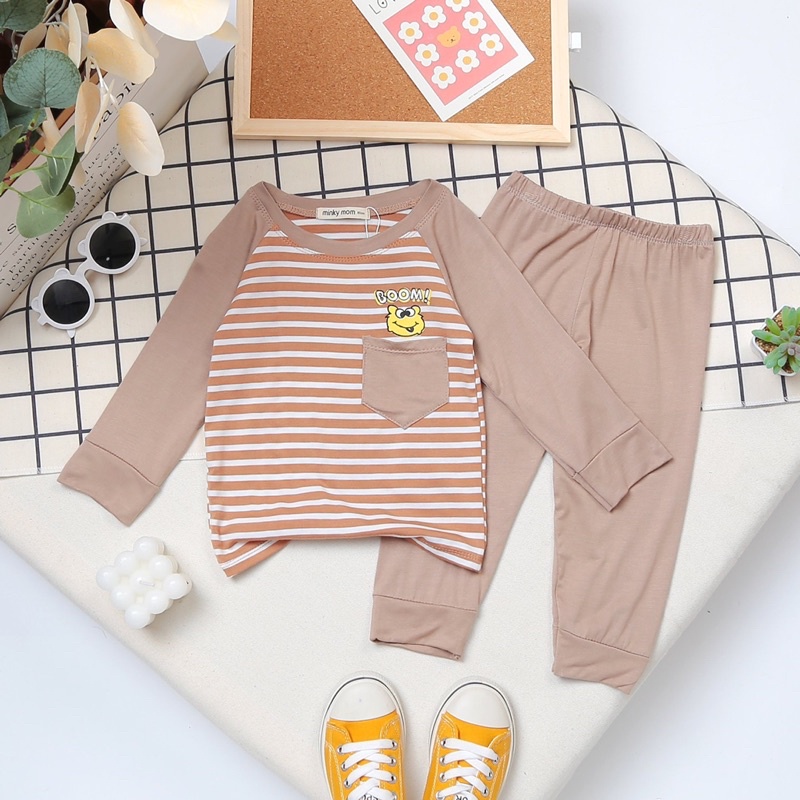 Bộ dài tay MINKY MOM  bé trai , bé gái hoạ tiết kẻ (6-17kg)