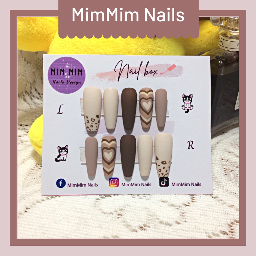 Nail box móng úp thiết kế tim dễ thương