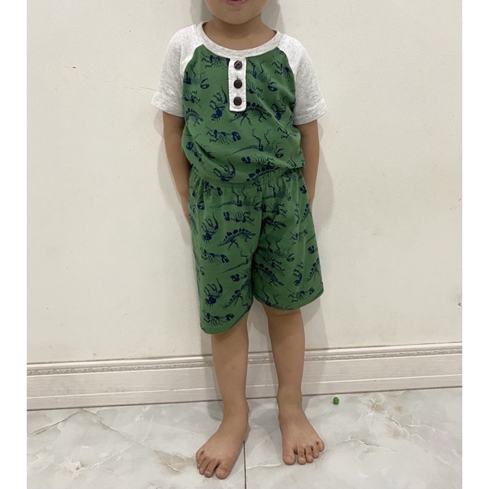 Bộ quần áo cho bé trai cộc tay, cổ trụ họa tiết khủng long, thú, mặc nhà chất thun bozip - STG bebefamilyshop
