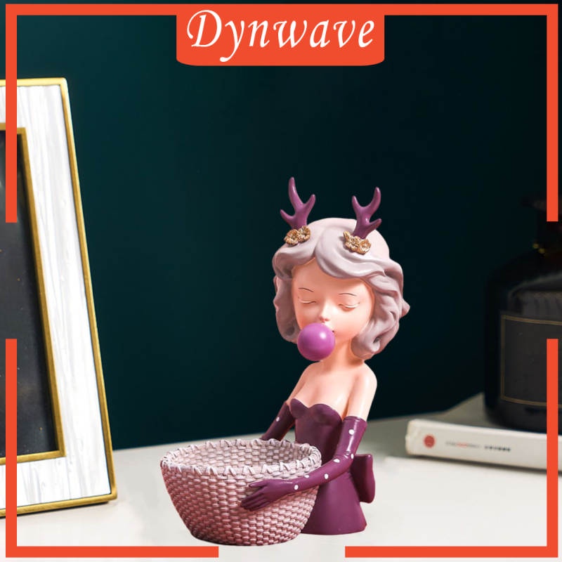 Mô Hình Cô Gái Thổi Bong Bóng Để Bàn Trang Trí Màu Xám A [Dynwave] Bằng Nhựa Resin Sắp Xếp Bánh Kem Trái Cây