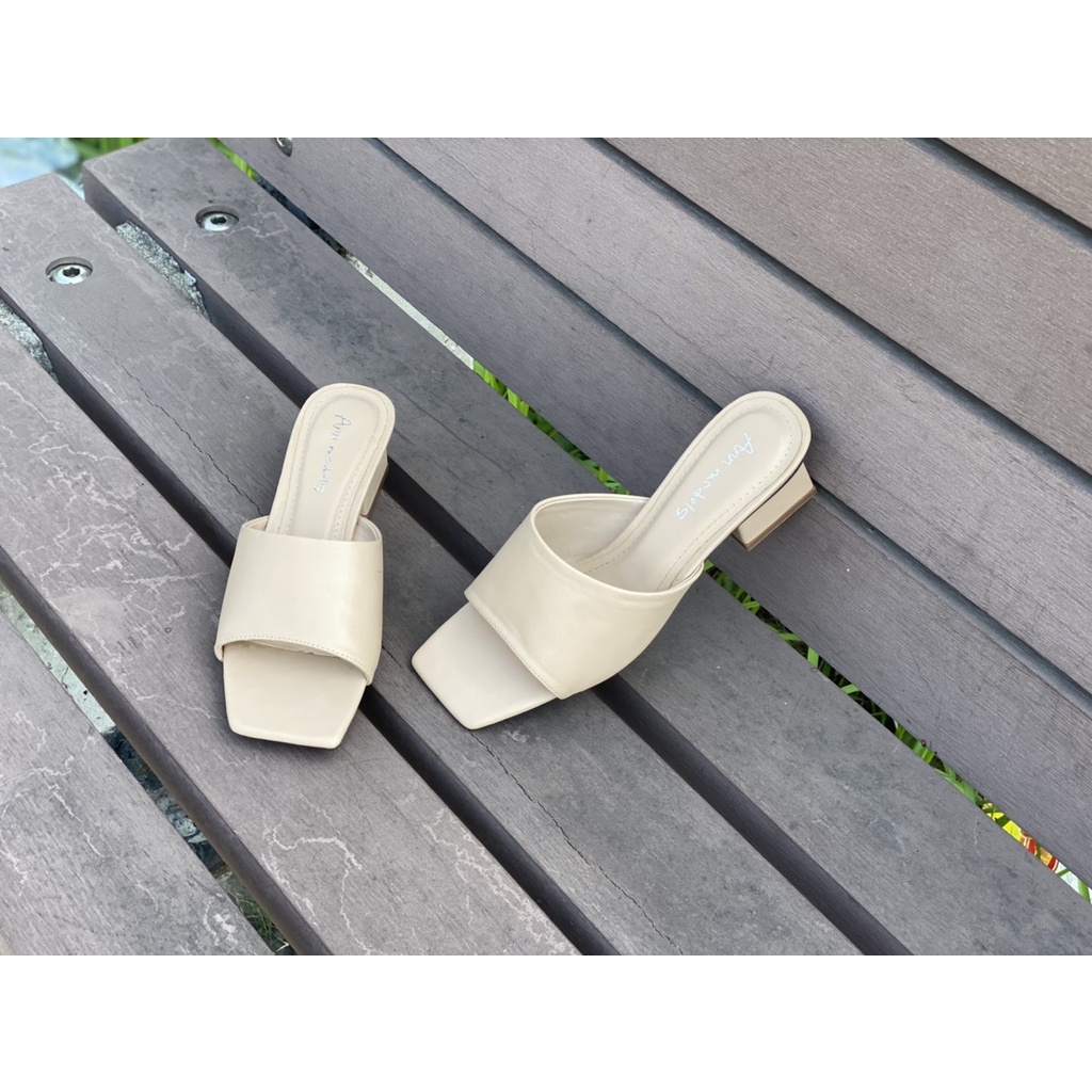Guốc nữ 3 phân quai ngang dáng sandal cao gót mules gót vuông 3p mũi vuông thời trang công sở