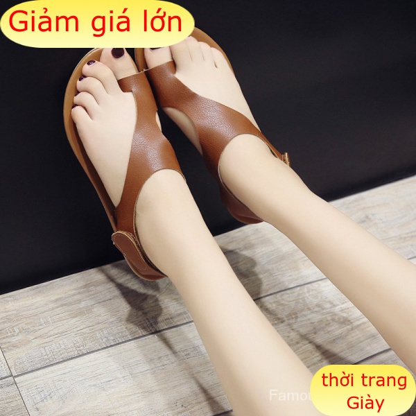 Xăng đan Đế Bằng Màu Trơn Thời Trang Cho Nữ