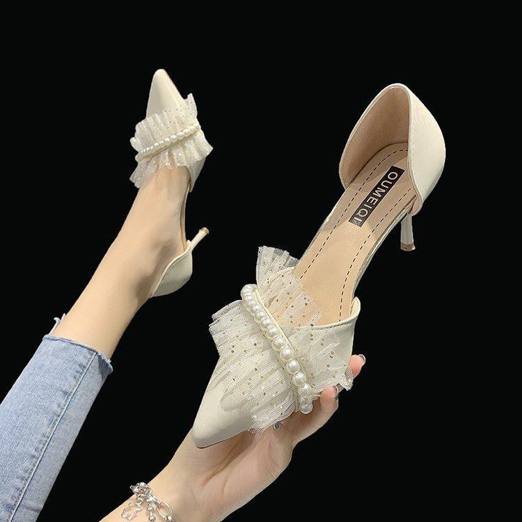 Giày Cao Gót Mũi Nhọn Phối Nơ Ngọc Trai Thiết Kế Tuyệt Đẹp Thời Trang Mùa Hè Hàng Mới 2021 Dành Cho Bạn Nữ