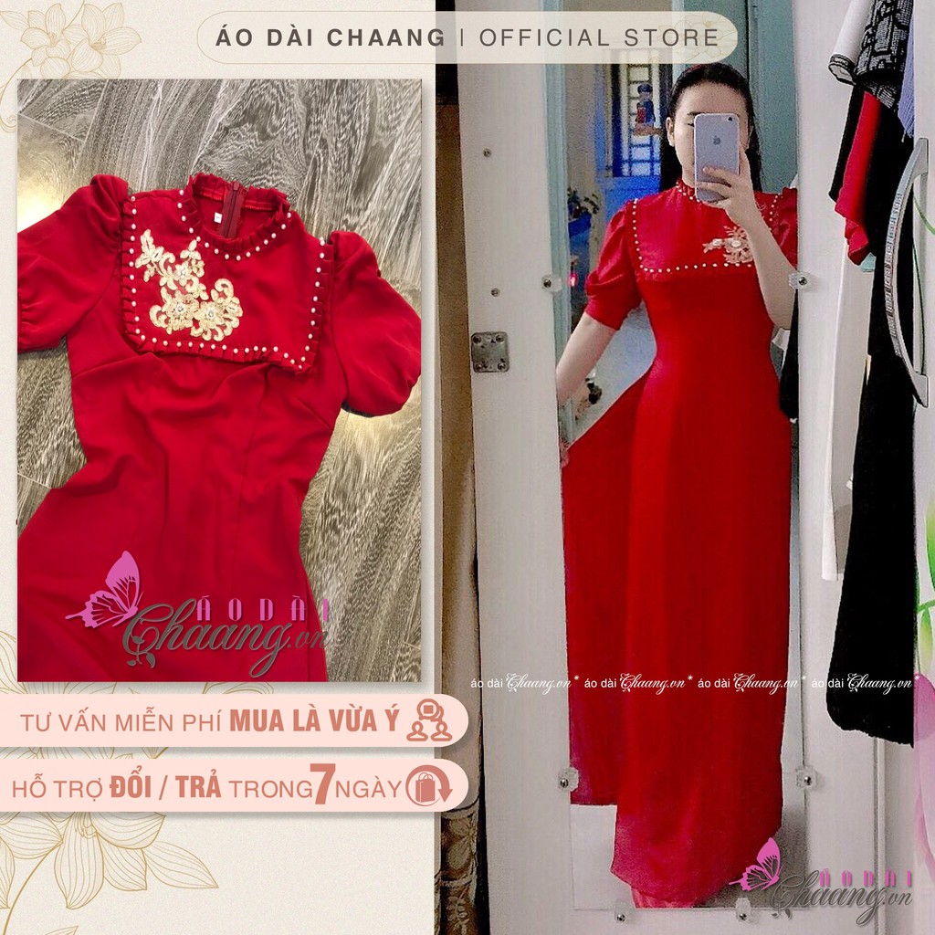 Áo dài cách tân tay bồng CHAANG May sẵn Thiết kế vải lụa tây thi cổ xếp công chúa - tiểu thư