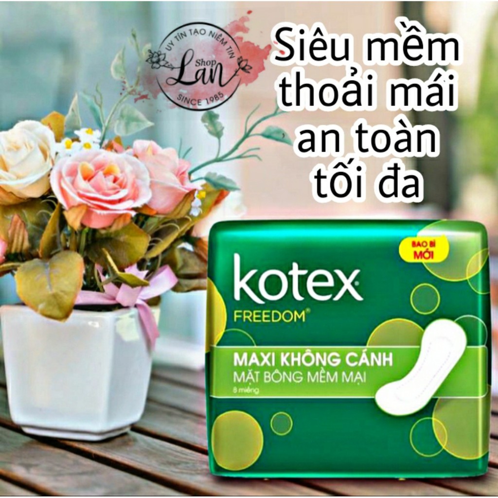 Băng vệ sinh Kotex Freedom mặt bông mềm mại maxi không cánh gói 8 miếng