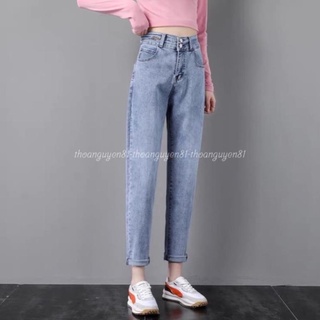 Quần jean nữ baggy lưng cao co giãn có túi , quần bò cạp cao bigsize jeans trơn dài basic ! / .