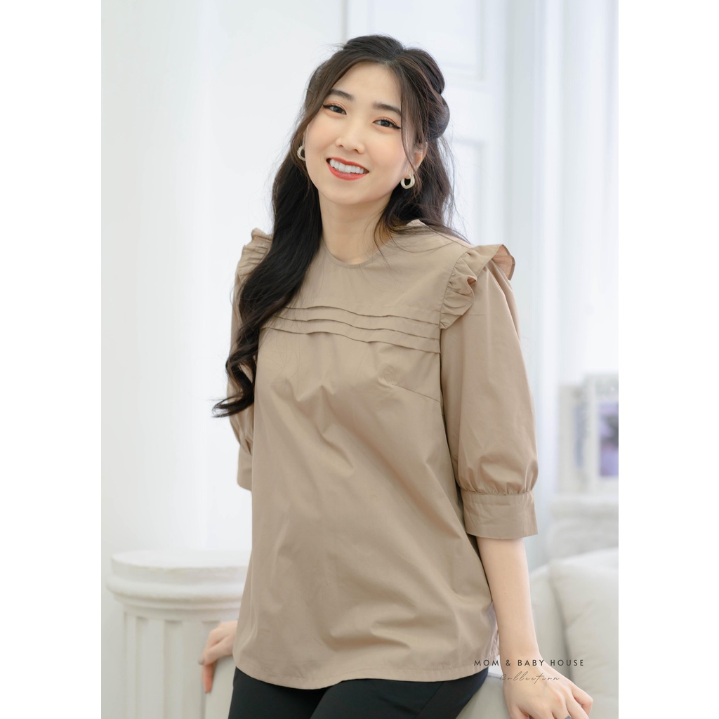 EVERMOM | Áo bầu tay lững bèo vai xếp ly ngực gọn dáng