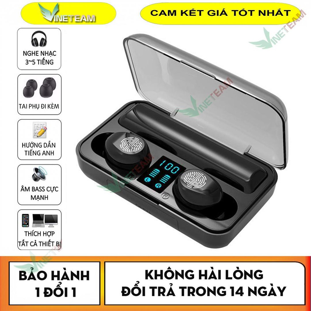 Tai nghe true wireless AMOI F9 | bản QUỐC TẾ | nút cảm ứng | Bluetooth 5.0 | Pin 150 giờ-Kiêm pin sạc dự phòng -DC3945