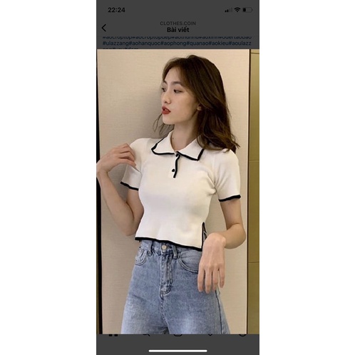 Áo thun nữ ,áo croptop polo viền xẻ tà-A17