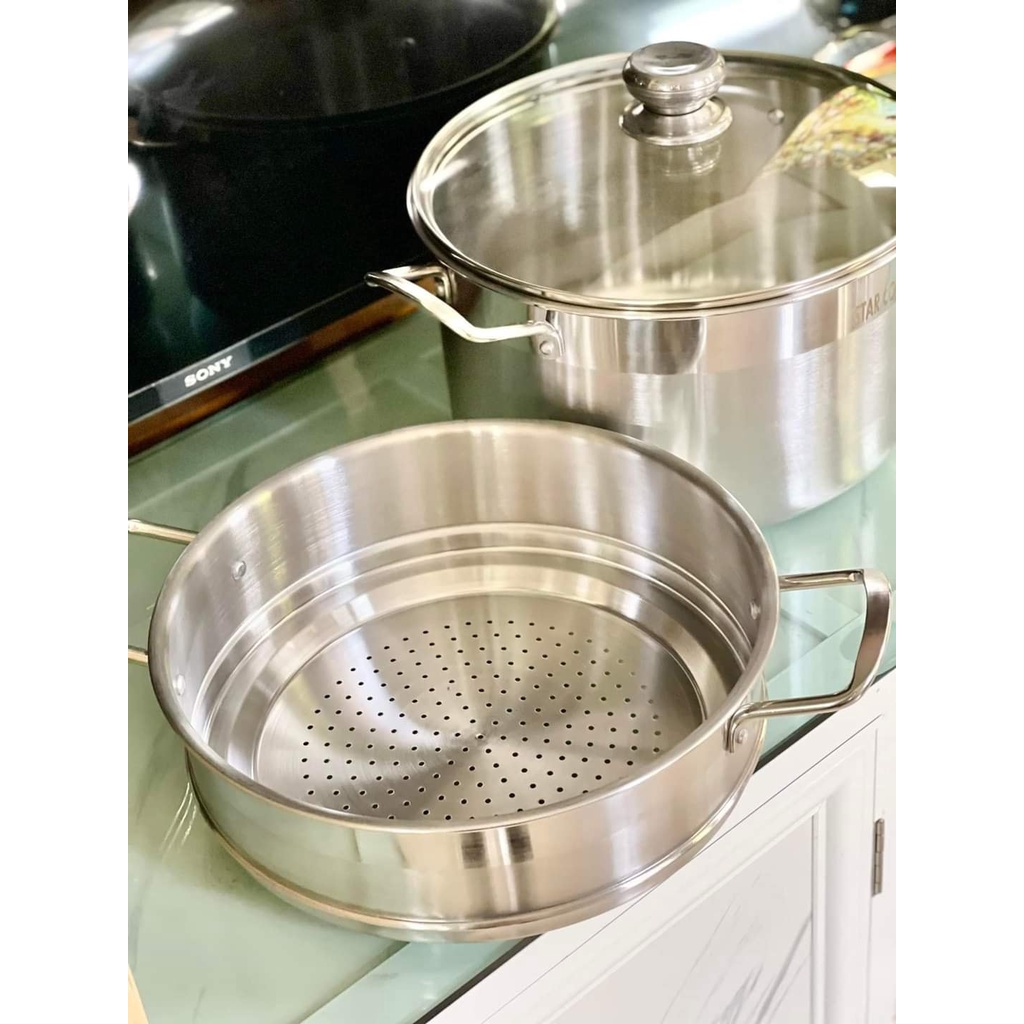 BỘ NỒI XỬNG HẤP INOX  28CM 2 TẦNG VUNG KÍNH DÀY ĐẸP TIỆN LỢI