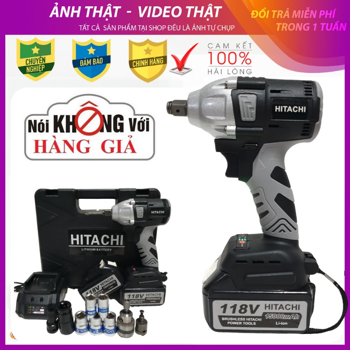 [Chính Hãng] Máy siết bulong Hitachi 118v - 2 PIN - Đầu 2 trong 1 - KHÔNG CHỔI THAN - TẶNG BỘ PHỤ KIỆN VÀ 5 KHẨU TRẮNG