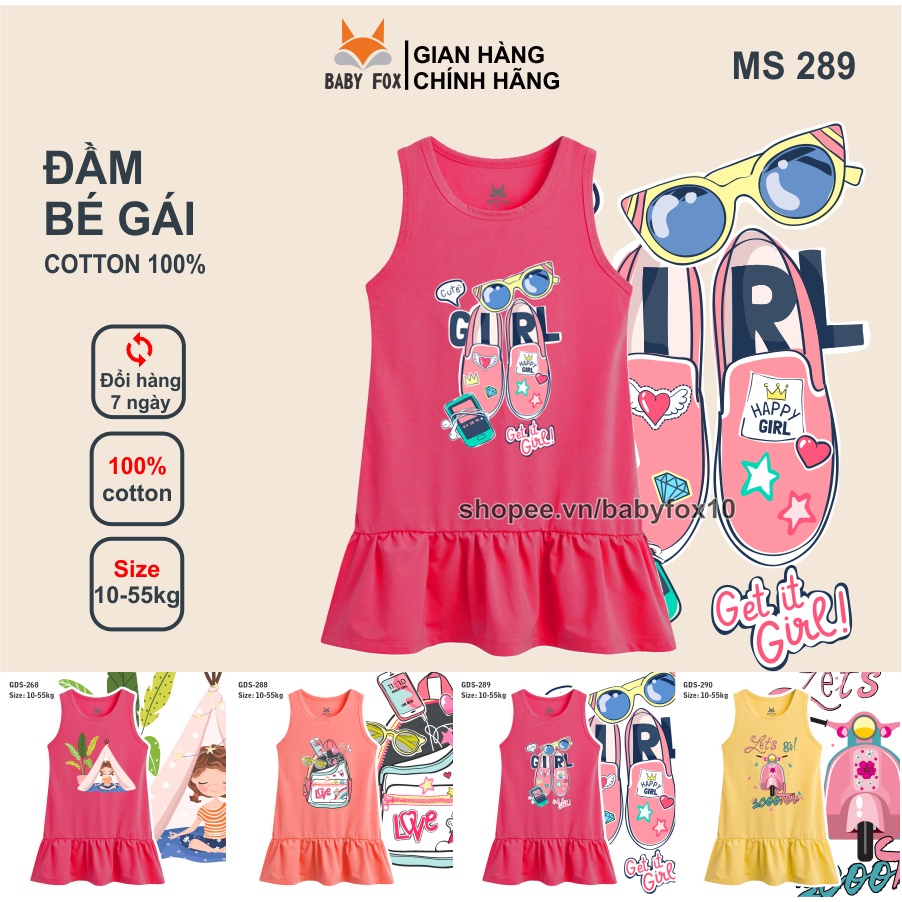 Váy đầm bé gái thun size nhỏ, trung, đại 100% cotton loại tốt, thương hiệu BABY FOX, in hình xinh xắn h