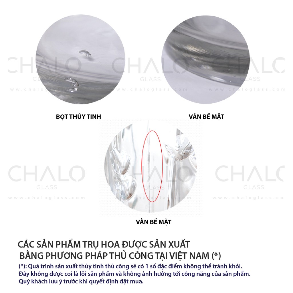 Lọ hoa thuỷ tinh trụ tròn các cỡ (10 x 15cm ~ 35cm) Sản xuất thủ công tại Việt Nam