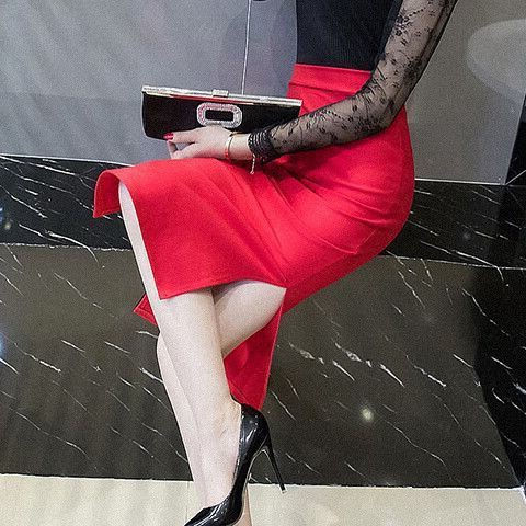 Chân váy công sở dài bigsize CR63V09 màu đen xẻ tà dài 63cm [size từ 48-85kg] | BigBuy360 - bigbuy360.vn