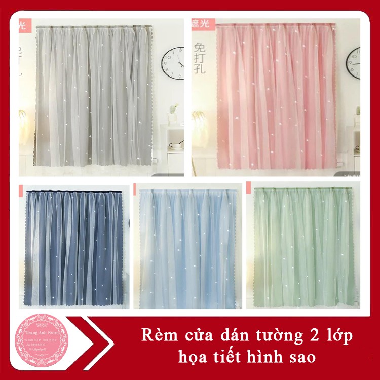 Rèm cửa dán tường 2 lớp hoạ tiết sao 1m - 2m