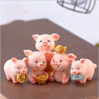 Bộ 5 heo vàng trang trí bánh kem, lợn trang trí topper cake