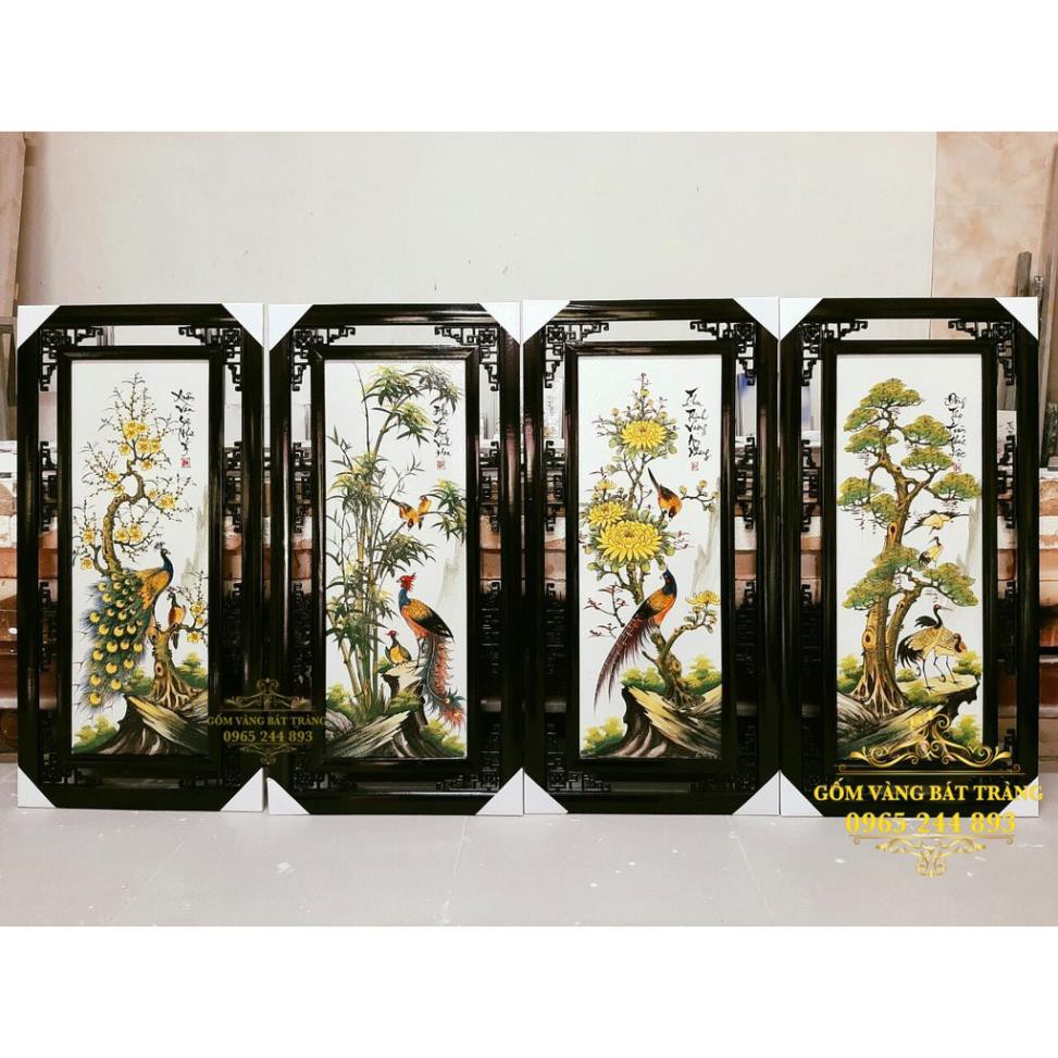 Bộ 4 bức Tranh Sứ Đắp Nổi Bát Tràng 50cmx1m 🔥 𝙎𝙞𝙚̂𝙪 𝙍𝙚̉ 🔥Tùng - Cúc - Trúc - Mai -Khung gỗ thông chống mối mọt | BigBuy360 - bigbuy360.vn