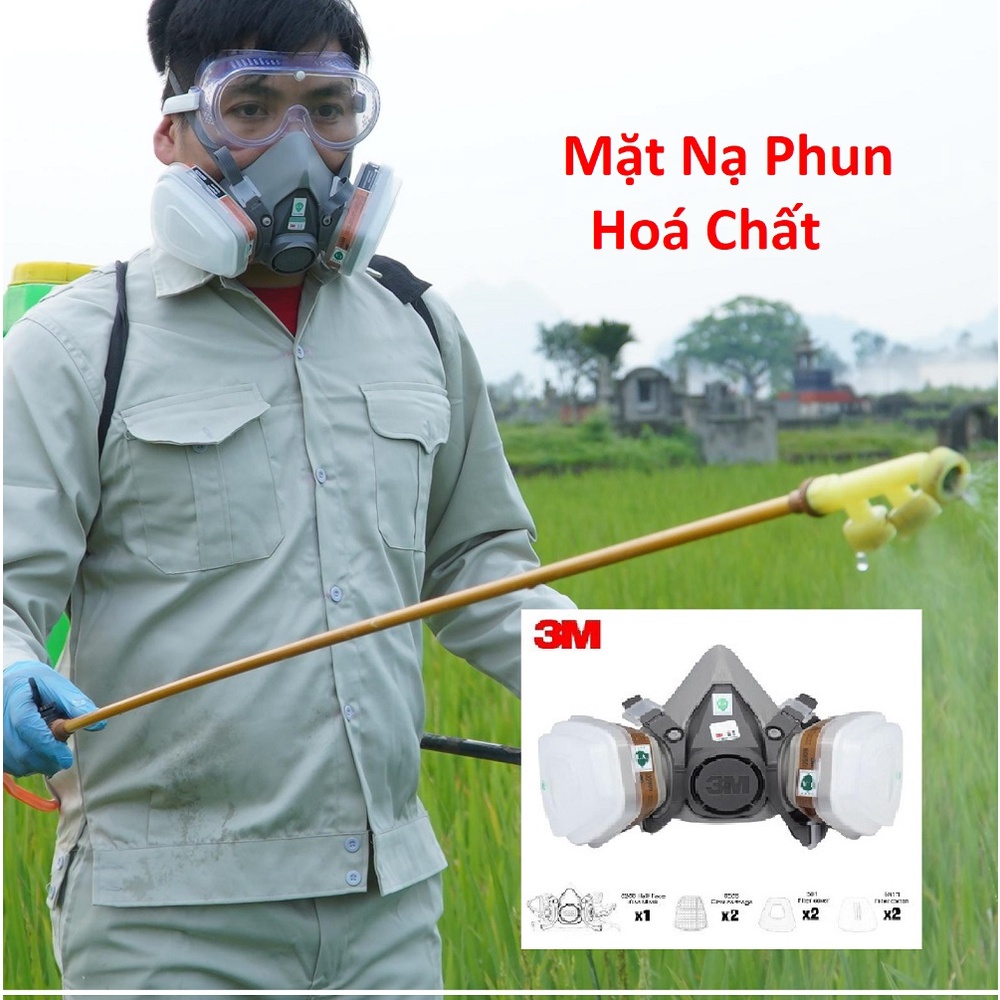 Trọn Bộ Mặt Nạ Chống Độc Phun Hoá Chất Thuốc Trừ Sâu 3M 6200 Đủ Phụ Kiện Và Kính