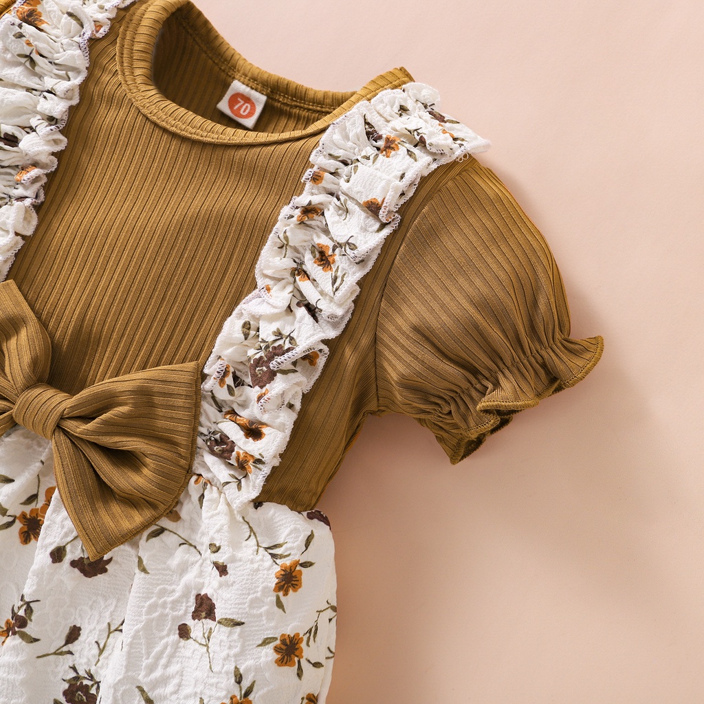 Áo liền quần BCBL giả hai lớp in họa tiết hoa thời trang mùa hè xinh xắn đáng yêu dành cho bé gái 0-18 tháng tuổi