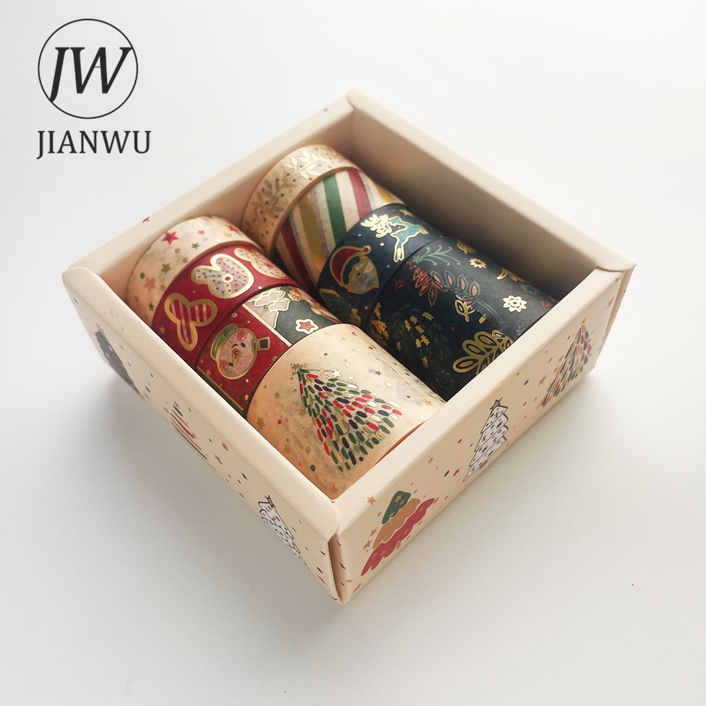 Bộ 8 Cuộn Băng Keo Washi Màu Đồng Họa Tiết Giáng Sinh Dễ Thương Trang Trí Sổ Tay DIY
