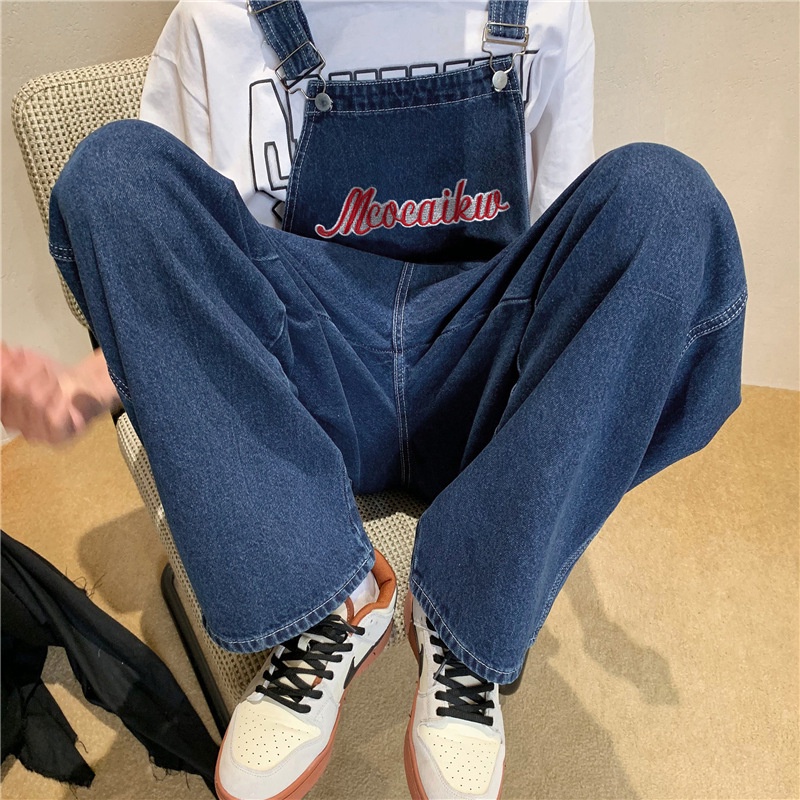 Quần yếm denim AOKANG ống rộng thời trang xuân thu mới cho nam