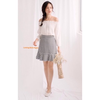 Chân váy đuôi cá kẻ caro dáng ngắn