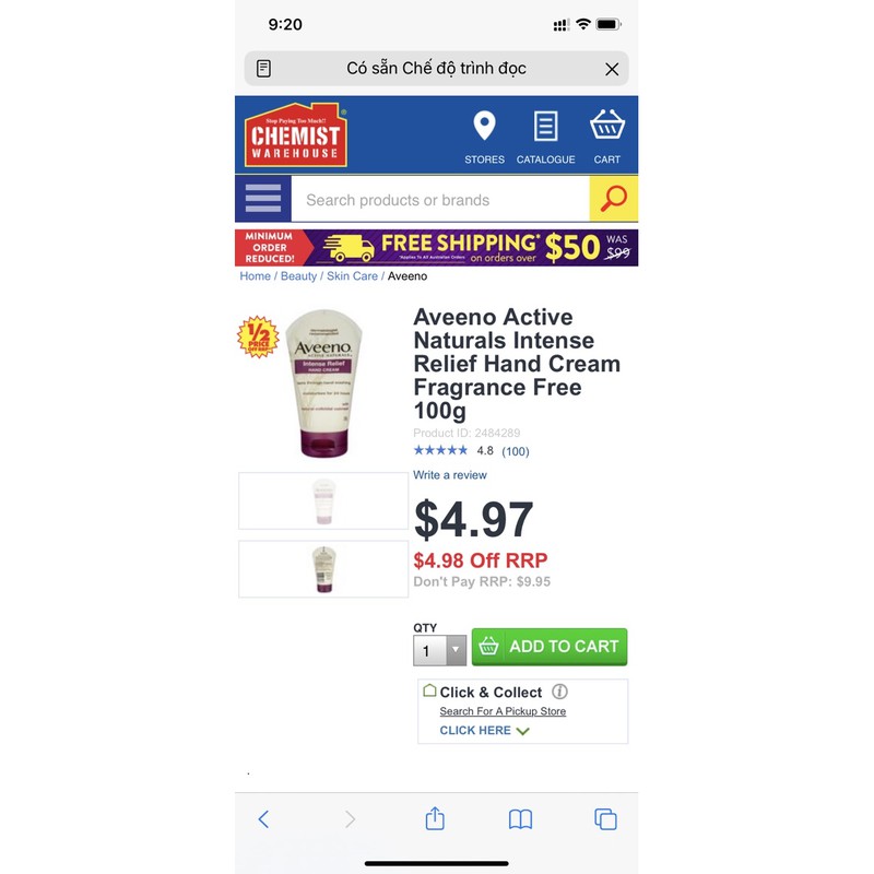 Kem tay Aveeno hand cream (đủ bill mua chemist) | BigBuy360 - bigbuy360.vn