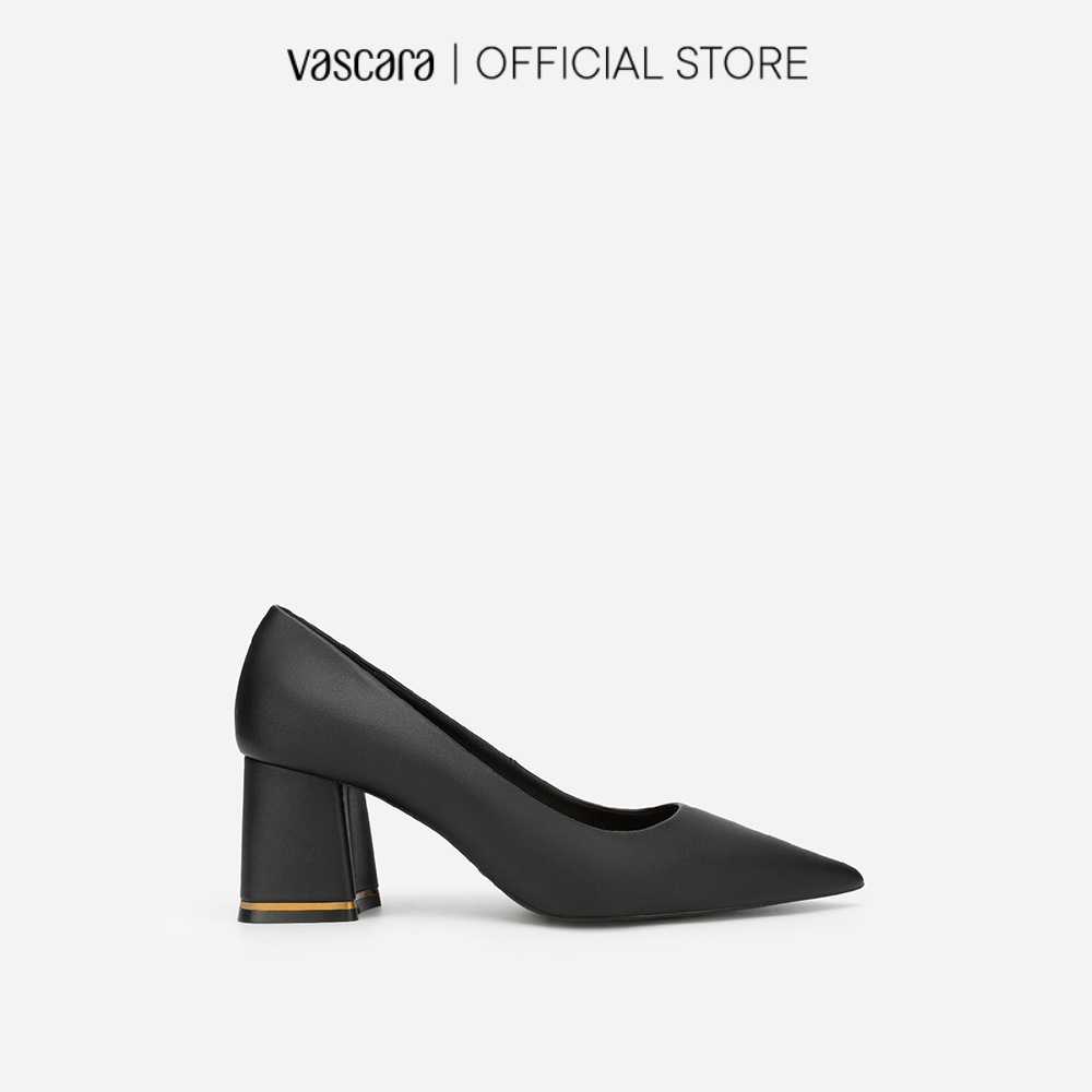Vascara Giày Bít Mũi Nhọn Gót Trụ Phối Viền Metallic - BMN 0511 - Màu Đen