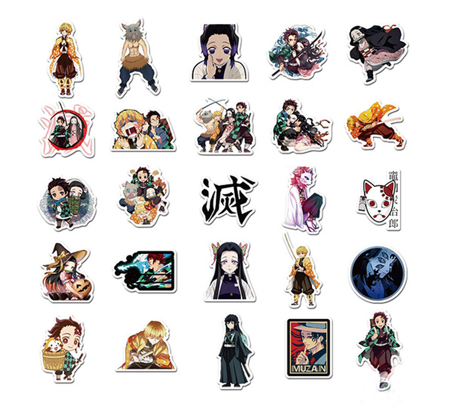 Set 50 Miếng Dán Họa Tiết Hoạt Hình Demon Slayer Nhân Vật Tanjirou/ Nezuko/ Tomioka/ Giyuu