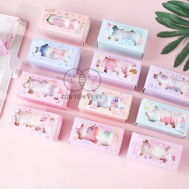 |cực rẻ hot deal| Box washi tape set 6 cuộn 1 hộp nhiều mẫu xinh xắn ánh kim giá cực rẻ
