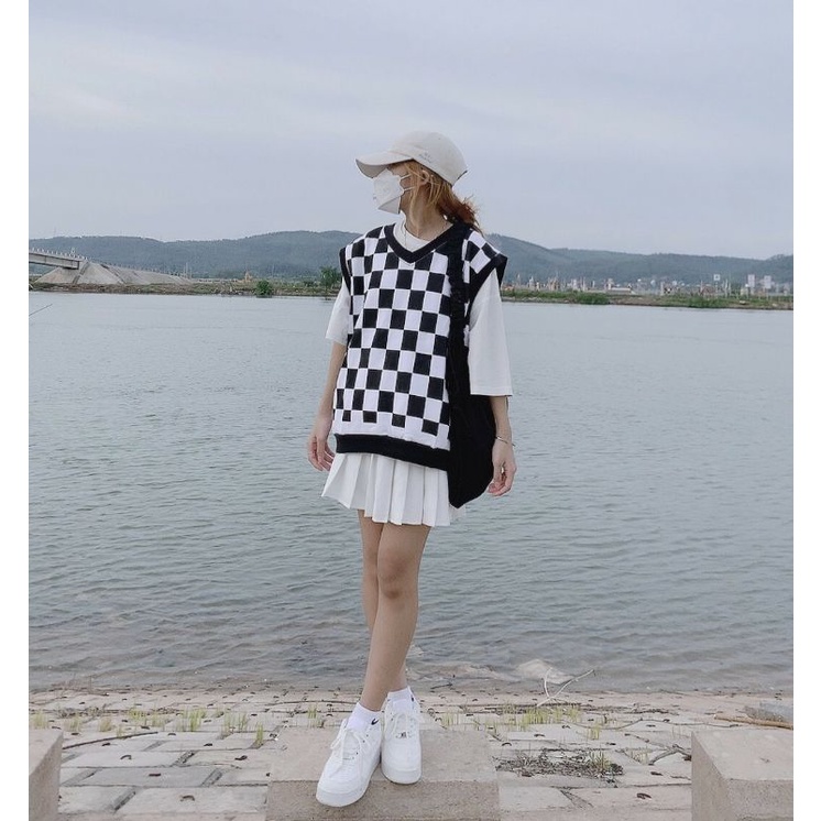 Áo gile kẻ caro Vintage Ununisex - Áo không tay dáng suông cá tính kèm ảnh thật