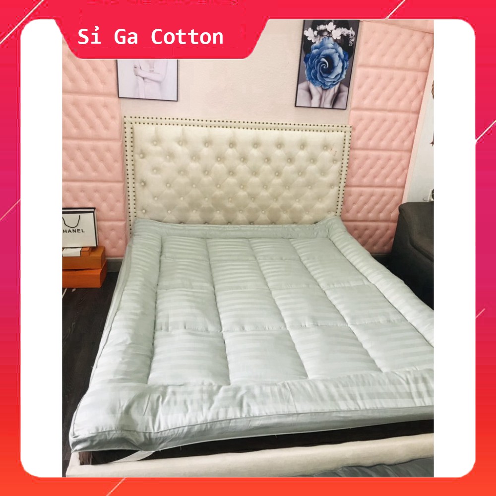 Toper Đệm Trải Sàn Vải Cotton Satin Hàn Quốc Cao Cấp Dày 9cm - Topper Cao Cấp - Xanh Trắng - Sỉ Ga Cotton