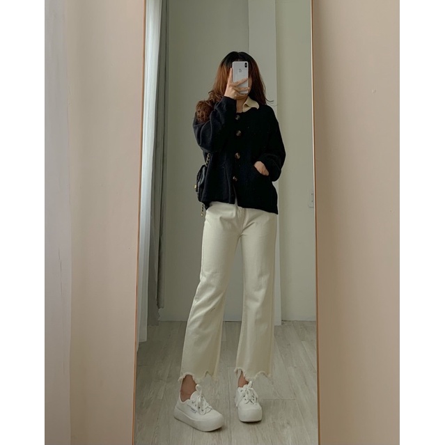 Quần jeans gấu sóng (trắng kem, đen)