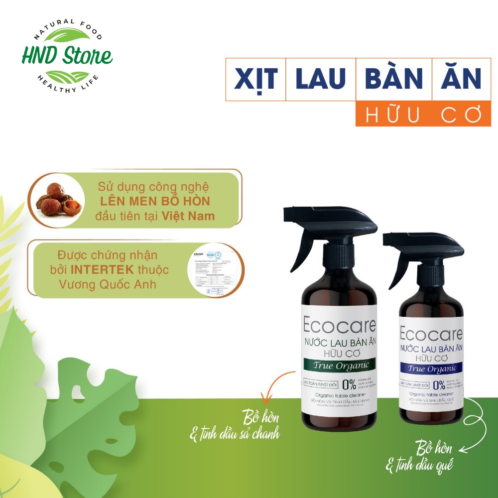 Nước lau bàn ăn hữu cơ Bồ hòn, Xịt Lau Bàn Organic 500 ml An Toàn Cho Sức Khỏe Ecocare – HND Store