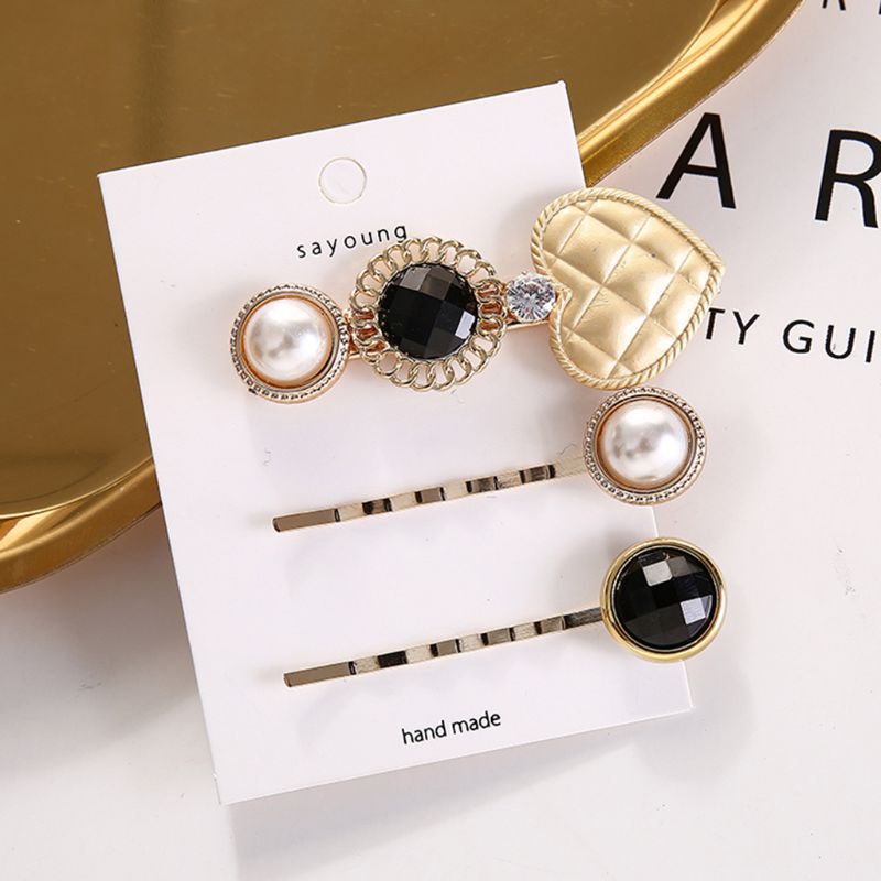 Set 3 Kẹp Tóc Hợp Kim Đính Ngọc Trai Giả Phong Cách Nhật Bản