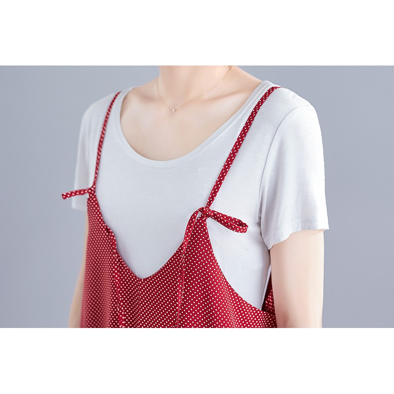 [ORDER] Quần yếm nữ bigsize ống rộng đỏ chấm bi trẻ trung (fit 70kg) | BigBuy360 - bigbuy360.vn