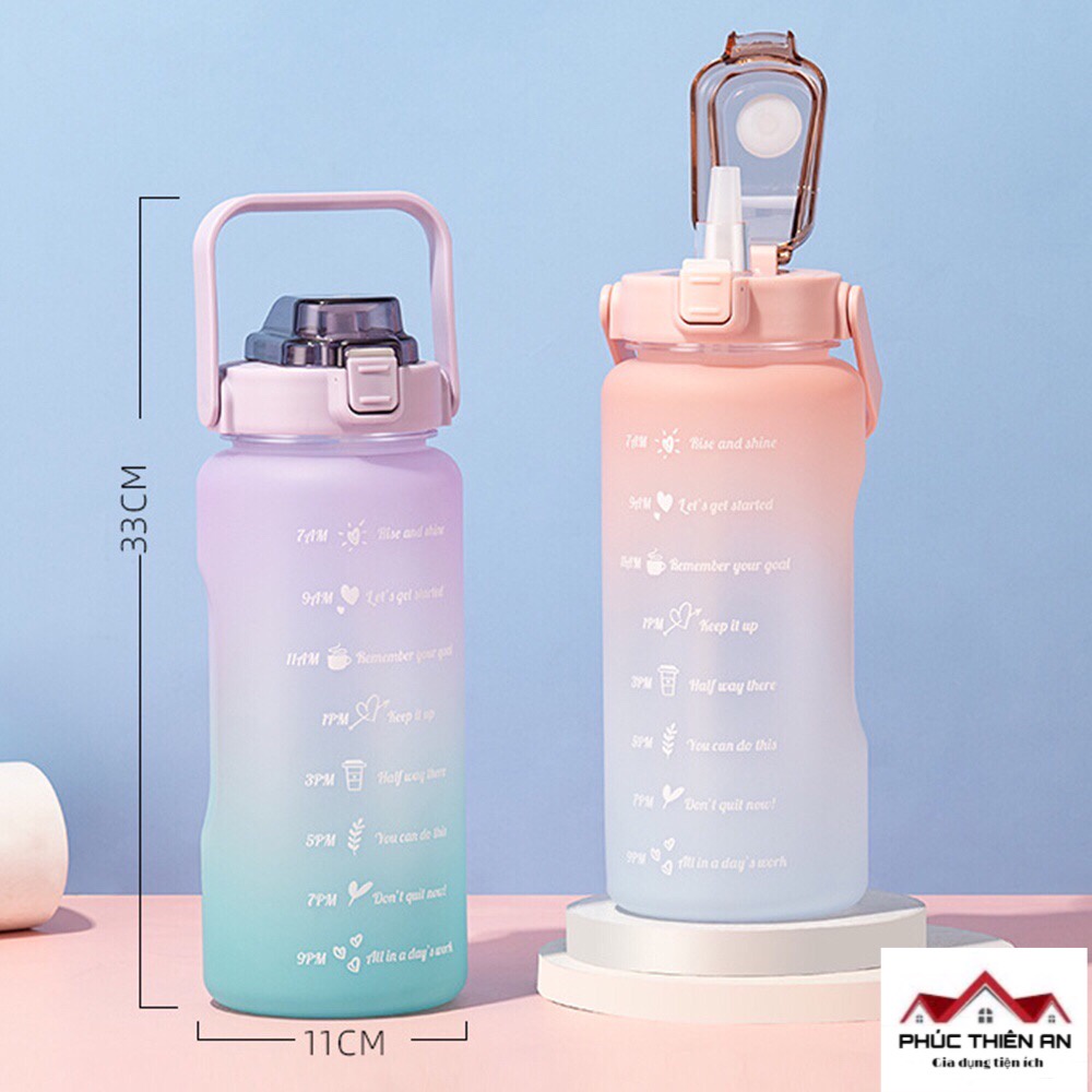 Bình nước 2L có chia vạch nhắc nhở - Siêu dễ thương