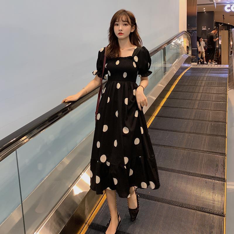 Đầm thời trang mùa hè Hàn Quốc họa tiết chấm bi đơn giản ngọt ngào cho nữ