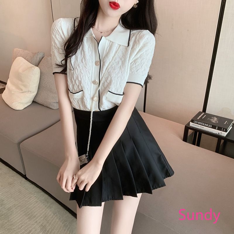 Áo dệt kim cổ polo thời trang mùa hè cho nữ