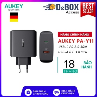 [No Box] Cốc Sạc nhanh 2 Cổng Aukey PA-Y11 công suất 48W ( USB-C PD 2.0 30W và USB-A Q.C 3.0 18W ) - Chính hãng
