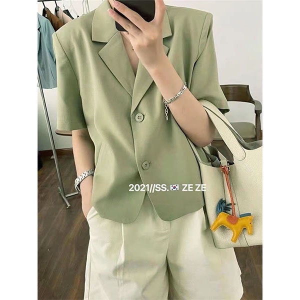 Áo Khoác Vest Tay Ngắn Màu Sắc Trơn Phong Cách retro Hàn Quốc