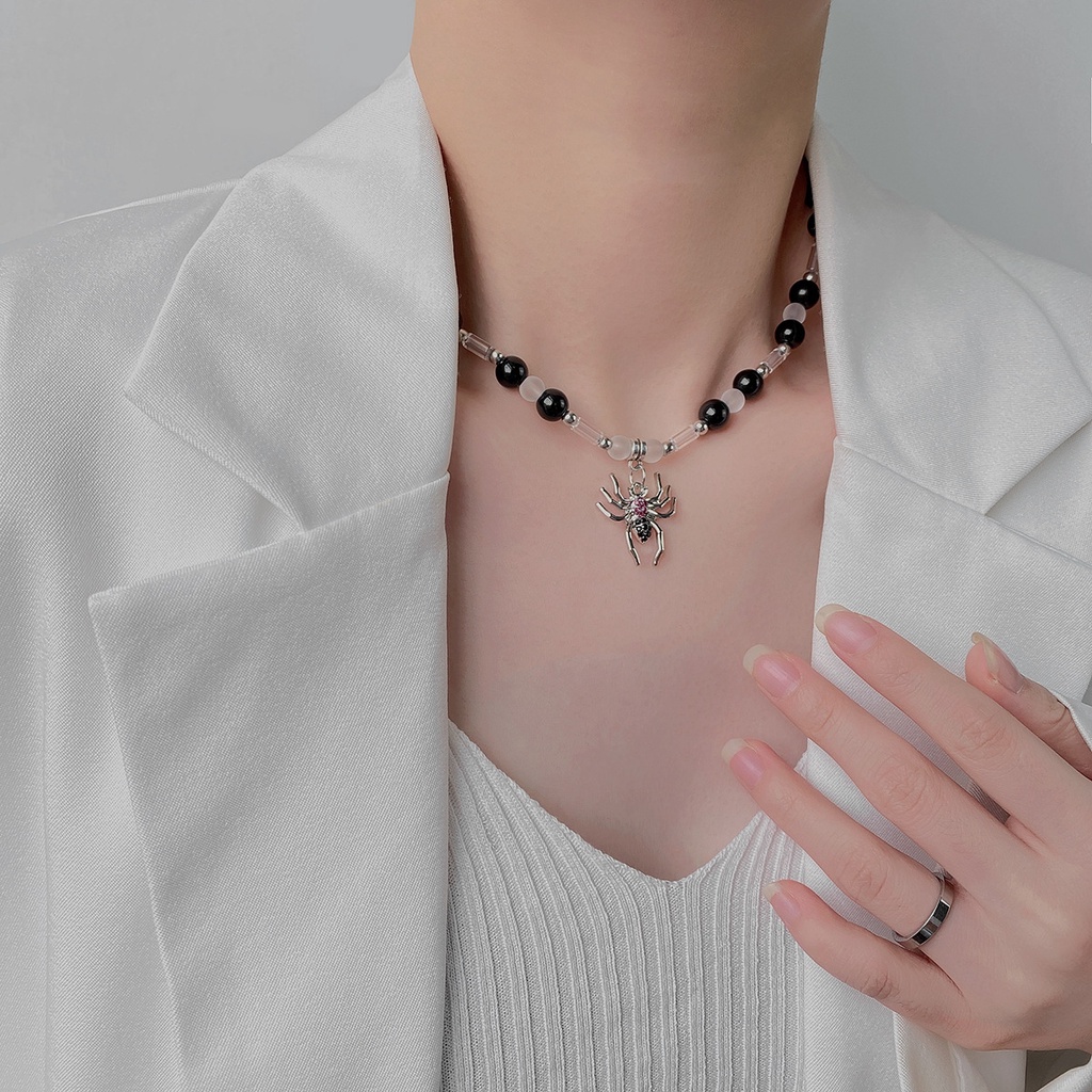 Vòng cổ mặt hình nhện đính đá phong cách đường phố cho nam và nữ