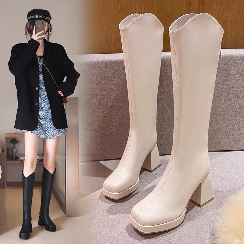 A63-1 Bốt da mềm cổ vát gót vuông độn đế BIG SIZE 40-43
