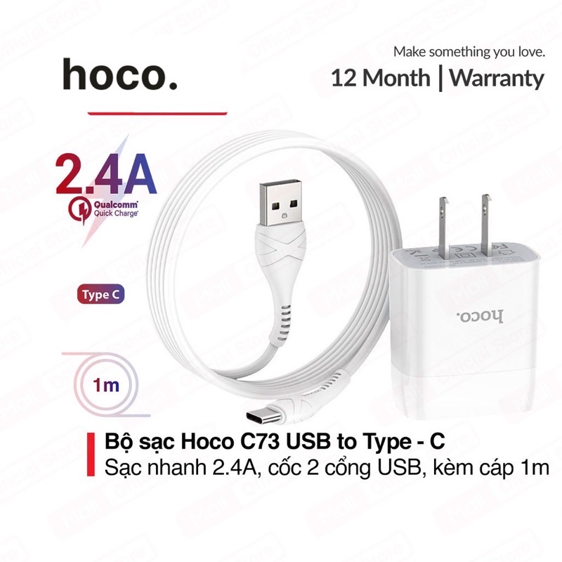 ✔FREESHIP✔️COMBO BỘ Cốc cáp sạc nhanh hoco C73/C73A 2.4A đầu ra type-c USB cho samsung,Oppo,Xiaomi-BỘ SẠC ANDROID