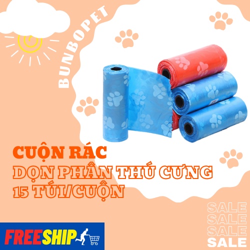 Cuộn Rác Dọn Phân Thú Cưng Chó Mèo (15 Túi/Cuộn)