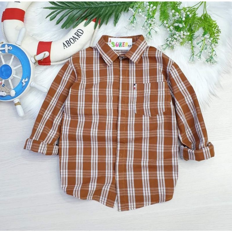 Áo sơ mi caro tay dài bé trai _size đại