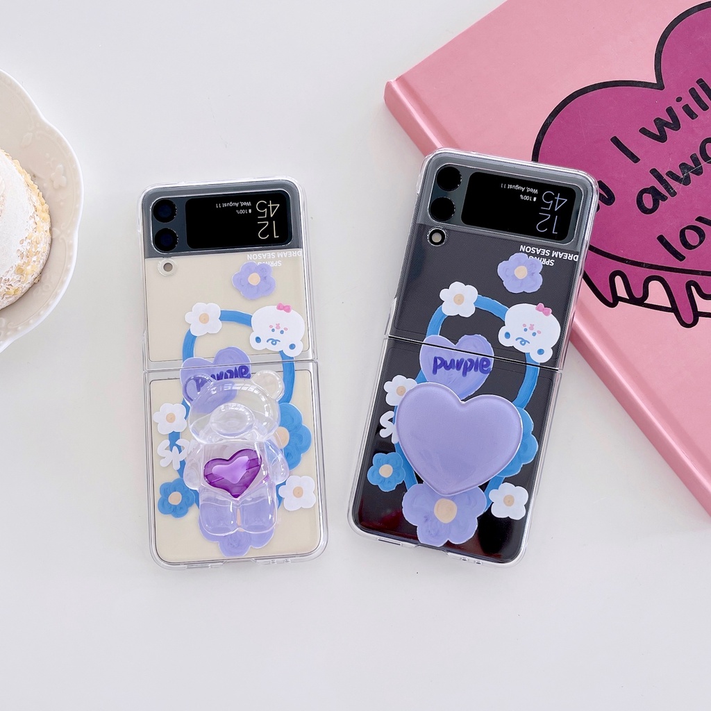 Ốp Điện Thoại Bằng PC Cứng Chống Sốc Có Vòng Tay In Hoa Tulip Cho Samsung Galaxy Z Flip 4 5G